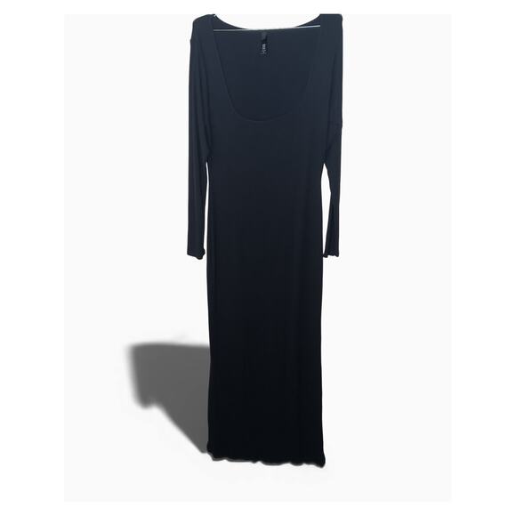 SKIMS Ribbed Long Sleeve Bodycon Maxi Dress Black Size XL Stretchy Form Fitting - Picture 2 of 13